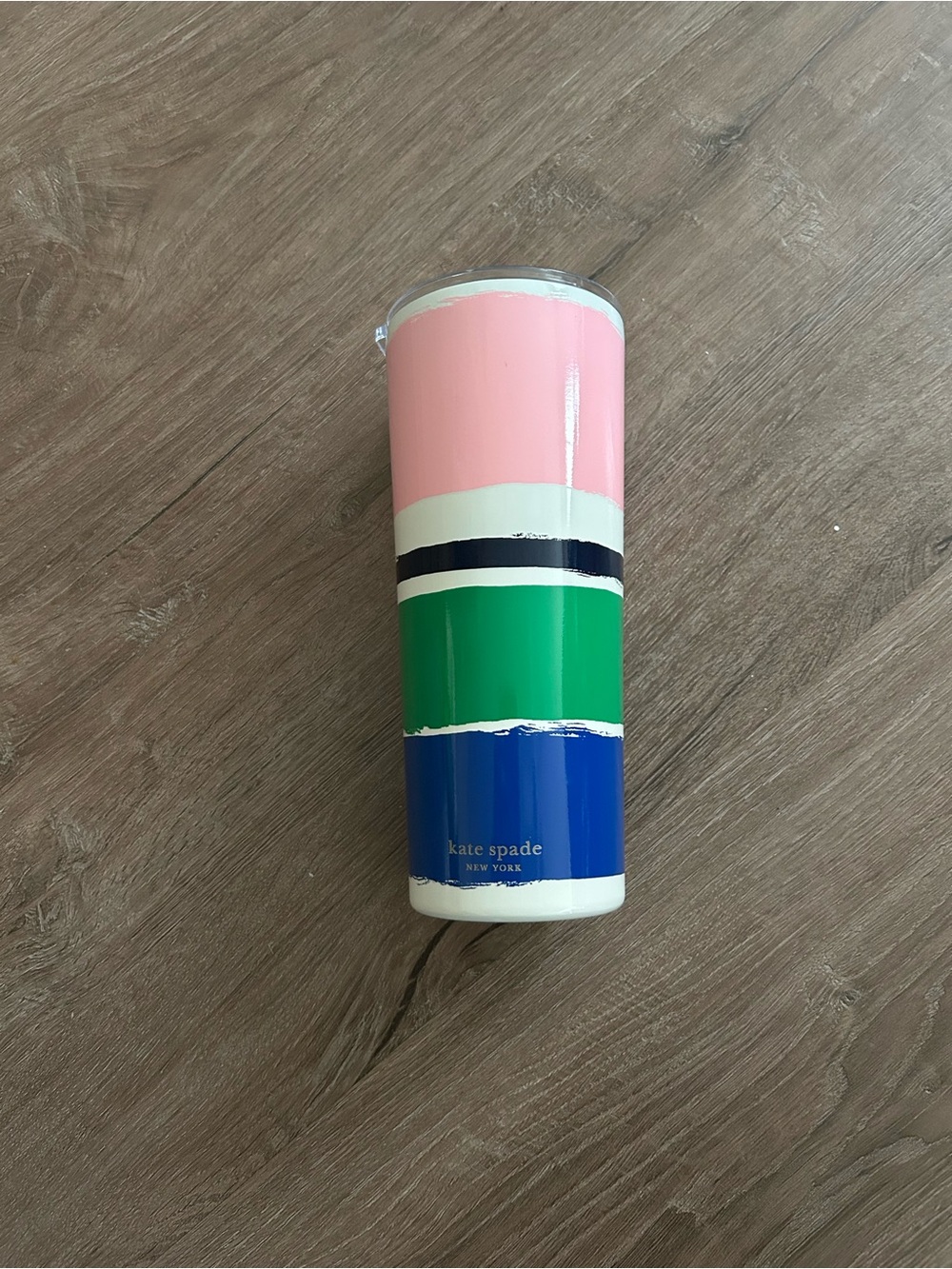 kate spade NWOT Colorblock Striped Travel Tumbler in Pink, Green & Blue
